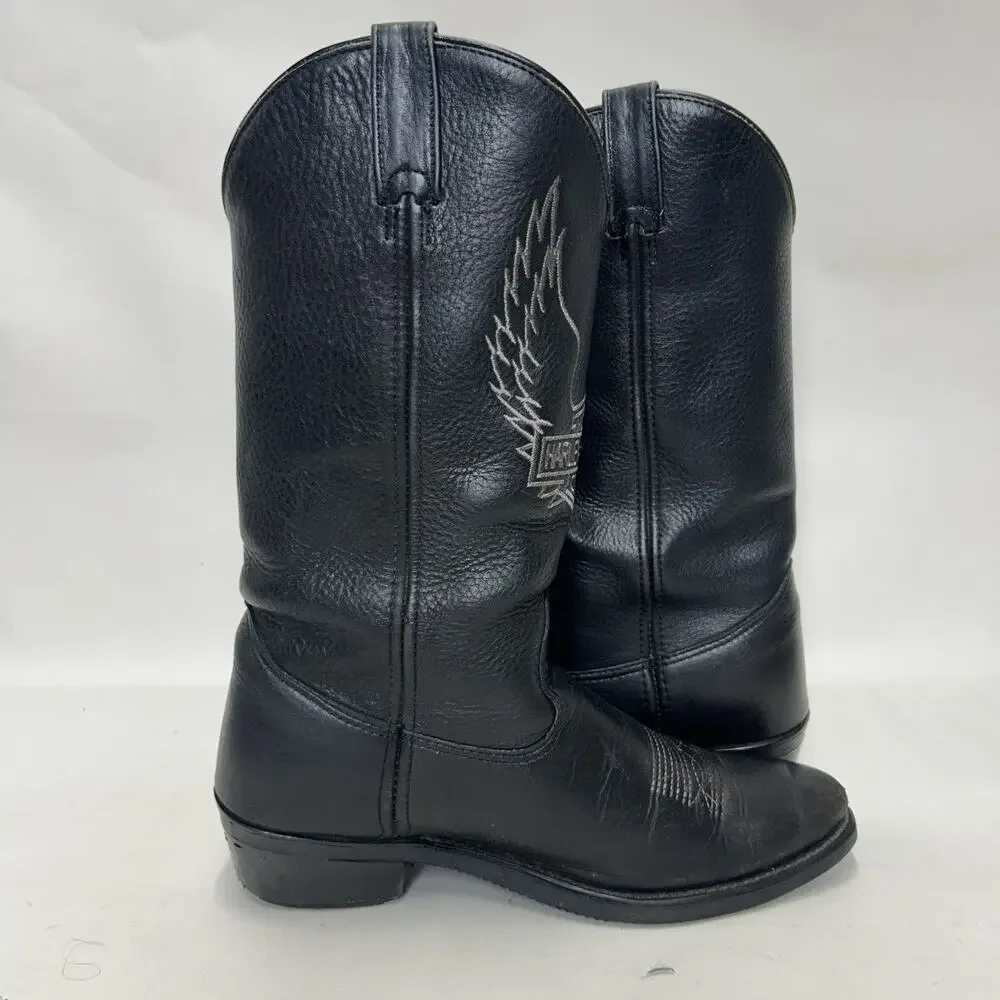 Harley-Davidson Motorcycle Embroidered Cowboy Boots “Black”